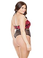 Teddy, embroidery, halterneck, small fishnet, plus size